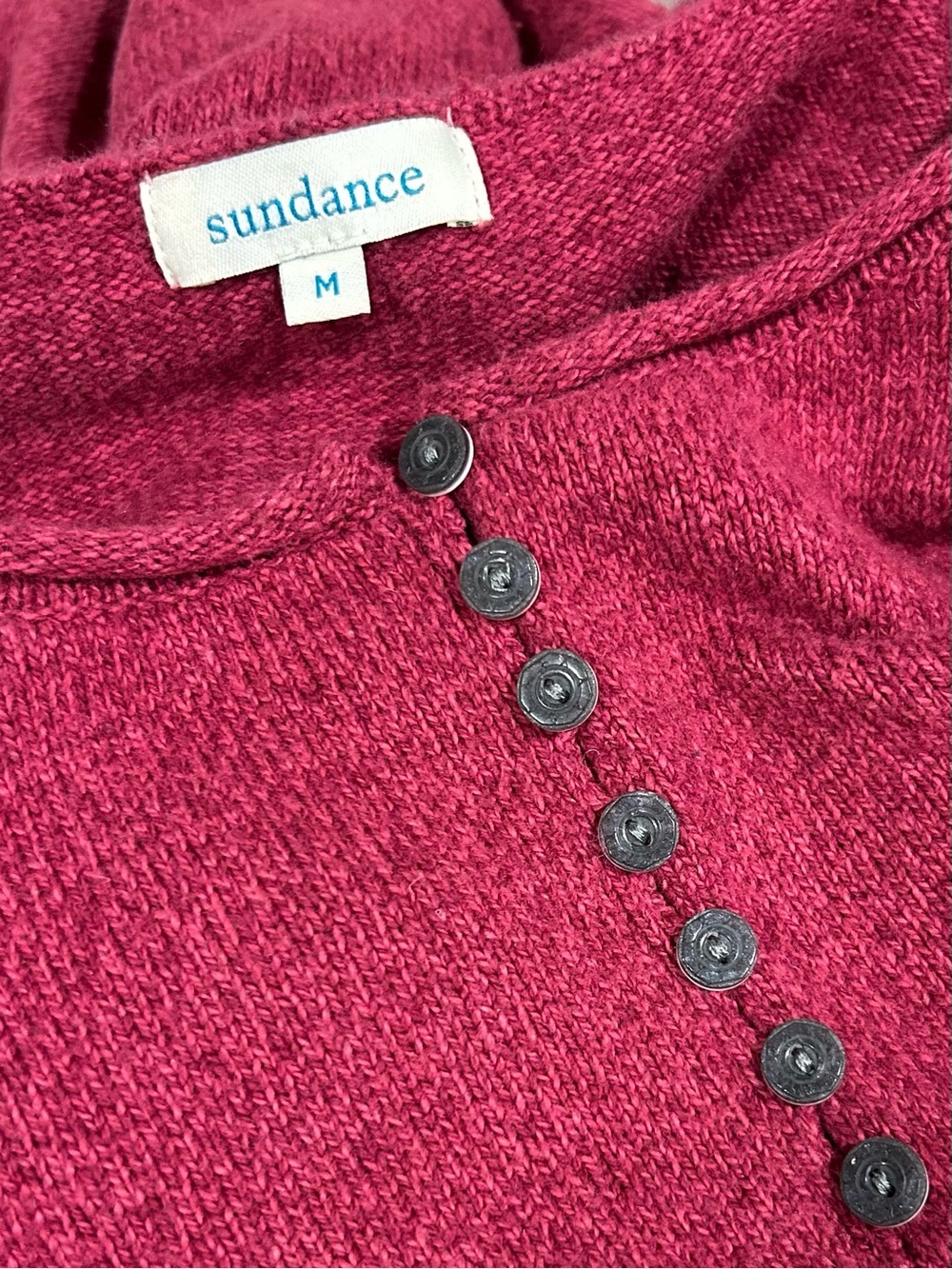 Sundance NWOT Homestead Henley Sweater Berry Red Cotton Silk Lightweight Size M - Picture 5 of 6